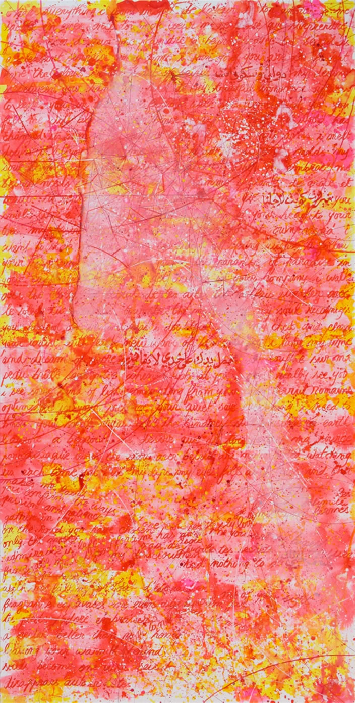 Hiba Kalache, I love you because…(drawing 3), 2012, Ink, aquarelle & acrylic laquer on paper, 240 x 120 cm (5 drawings)