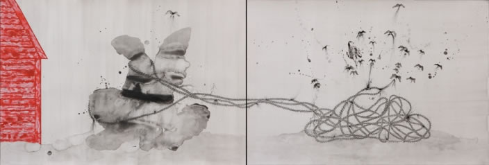 Pulled Forces, 2012, Ink & aquarelle on paper, 75 x 110 cm  