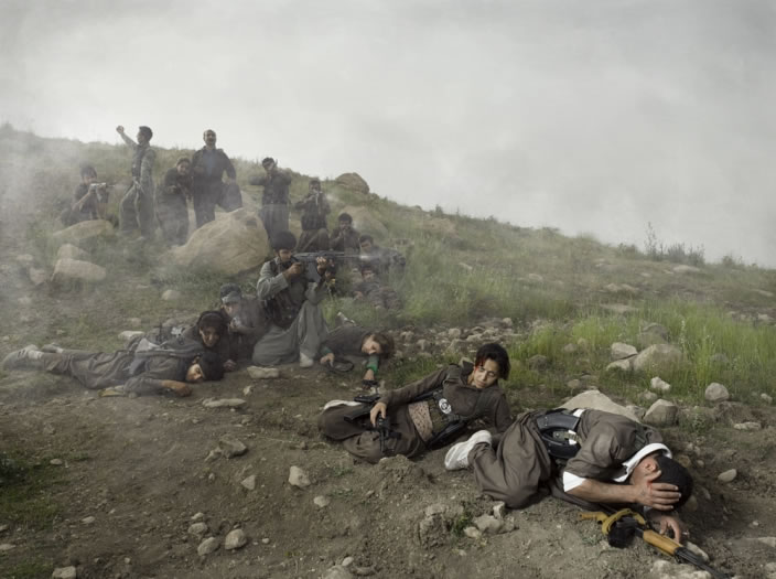 Theater of War, photographs with a group of Iranian-Kurdish guerilla fighters, Lambda print, 150 x 112 cm, Iraq, 2011-2012