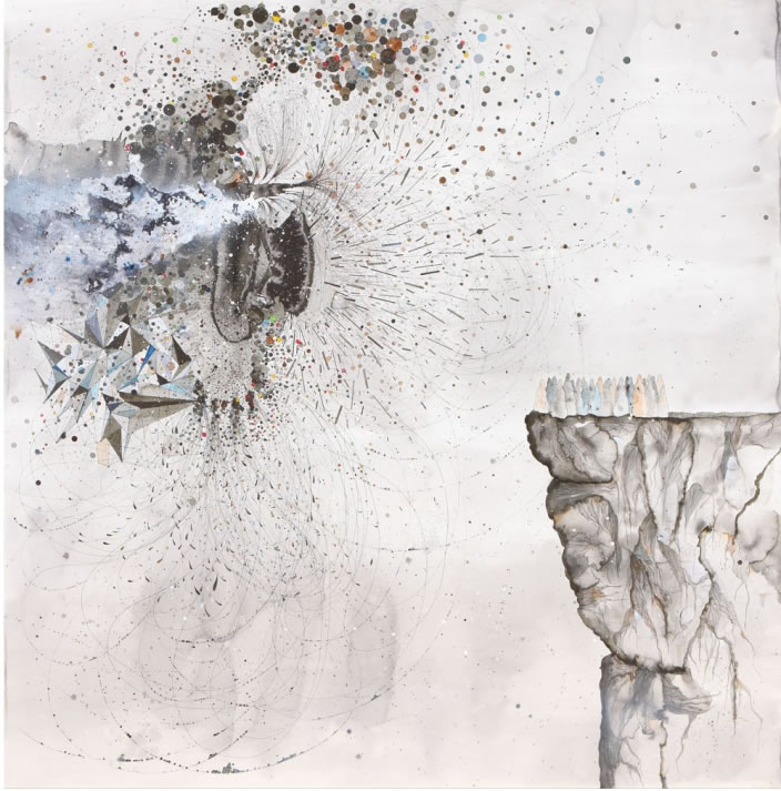 Hopeful Gatherings, 2012, Ink, aquarelle & acrylic lacquer on paper, 150 x 150 cm