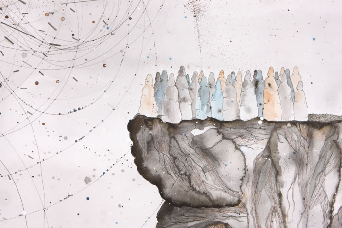 Hopeful Gatherings (Detail), 2012, Ink, aquarelle & acrylic lacquer on paper, 150 x 150 cm