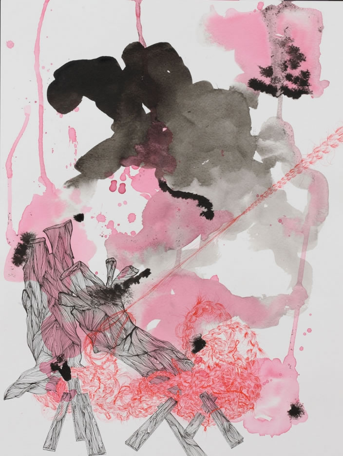 Beyond Comprehension series (g), 2012, Ink, aquarelle and acrylic lacquer on paper, 30.5 x 40.5 cm