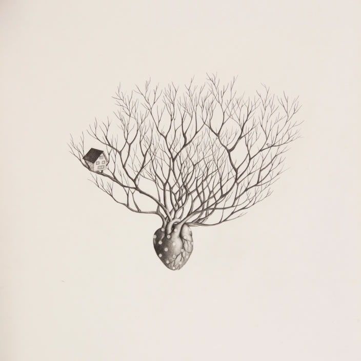 Emi Miyashita, The Heart is Fragile as Strawberries, 2012, Pencil on paper, 25.5 x 25.5 cm