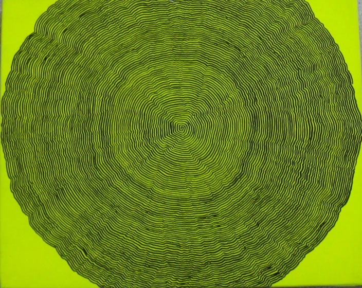 Fluorescent Spiral, 2005, Paintpen & spraypaint on canvas, 40 x 50 cm