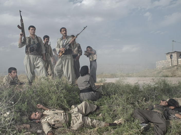 Theater of War, photographs with a group of Iranian-Kurdish guerilla fighters, Lambda print, 100 x 75 cm, Iraq, 2011-2012