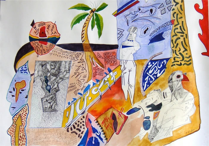 Untitled, 2009, Mixed media on paper, 70 x 100 cm