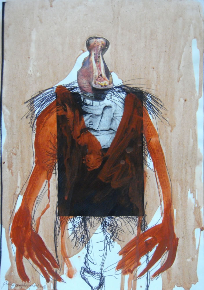 Untitled, 2009, Collage, ink and acrylic on paper, 24.5 x 34 cm