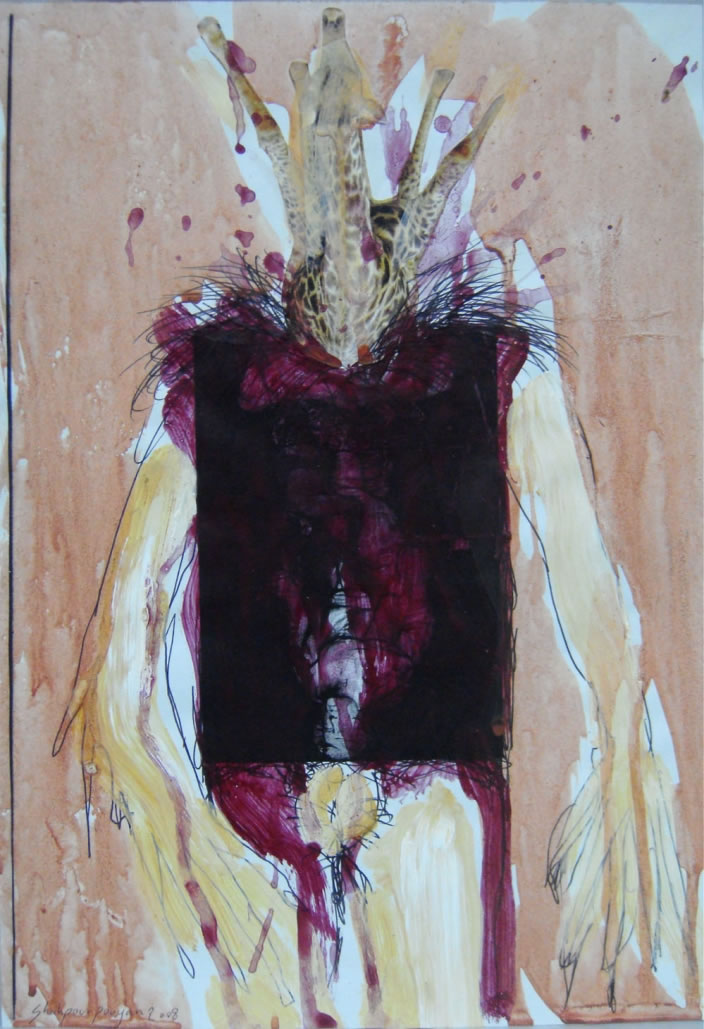 Untitled, 2009, Collage, ink and acrylic on paper, 20 x 30 cm