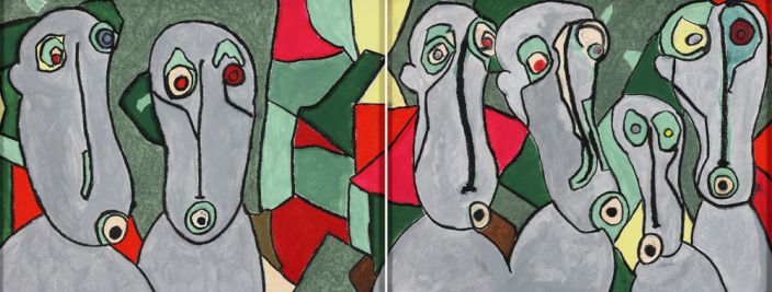 Macaques safari (diptych), 2013, gouache, pastel, charcoal and pigment on paper, 64x49cm each