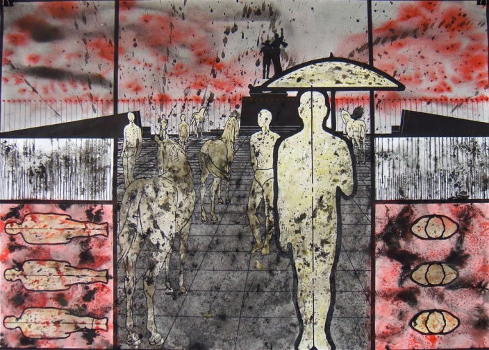 Alfred Tarazi, You're young and you'll forget, 2009, Mixed media on paper, 70 x 100 cm