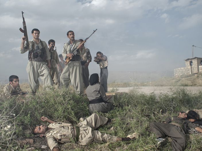 Theater of War, photographs with a group of Iranian-Kurdish guerilla fighters, Lambda print, 74.5 x 100 cm, Iraq, 2011-2012, Edition 1/9