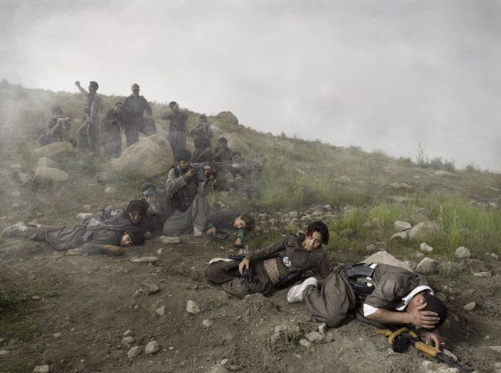 Emeric Lhuisset, Theater of War, 2011-2012, Photographs with a group of Iranian Kurdish guerrilla fighters, Lambda print, 112 x 150 cm