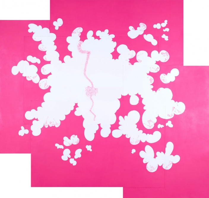 Hiba Kalache, Cotton Candy, and i told her she couldn't do it, 2008, Permanent ink and acrylic on paper, 150 x 160 cm