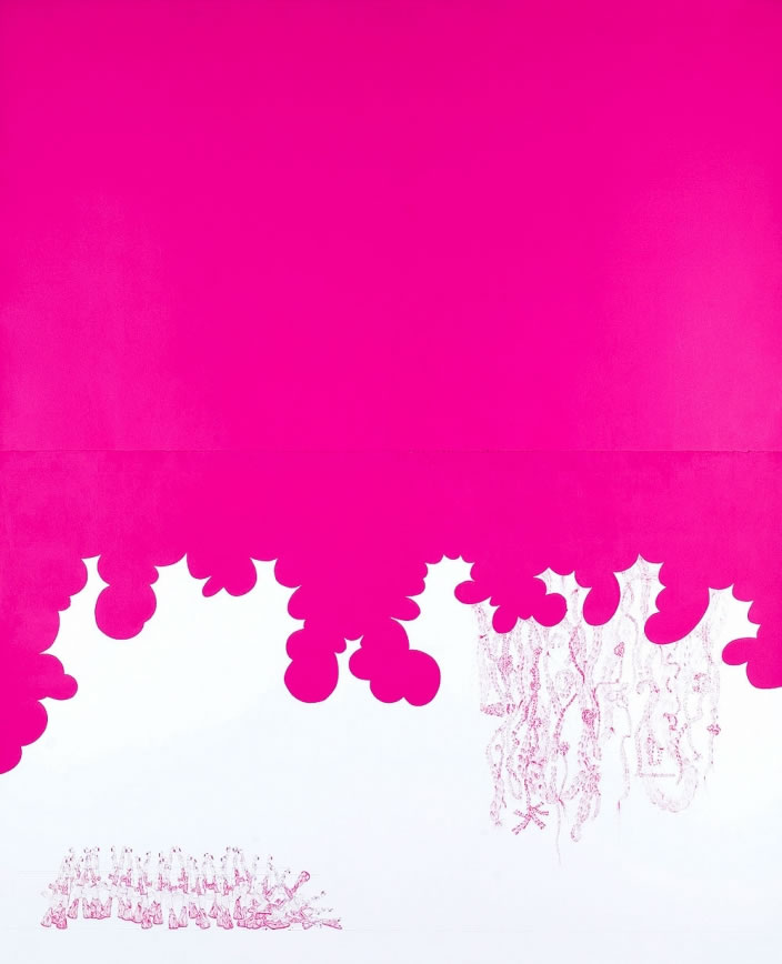 Hiba Kalache, Cotton Candy, do you still want to play with me, 2008, Permanent ink and acrylic on paper, 102 x 127 cm