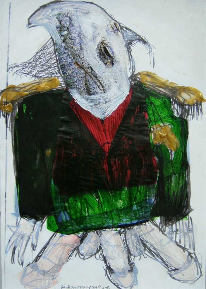 Shapour Pouyan, Untitled, 2009, Collage, ink and acrylic on paper, 20 x 30 cm