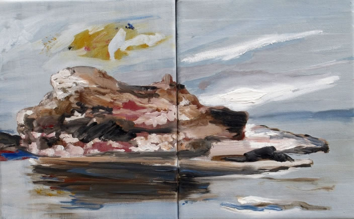 Talar Aghbashian, Rock Island, 2011, Oil paint on canvas, 25 x 40 cm